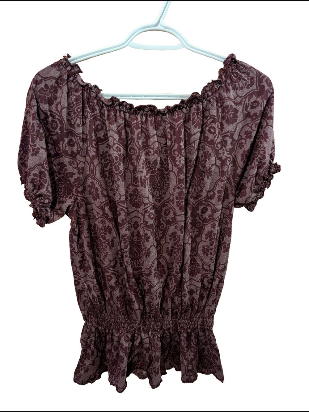 2/22$ Boho Off-Shoulder Floral Print Top - Plum